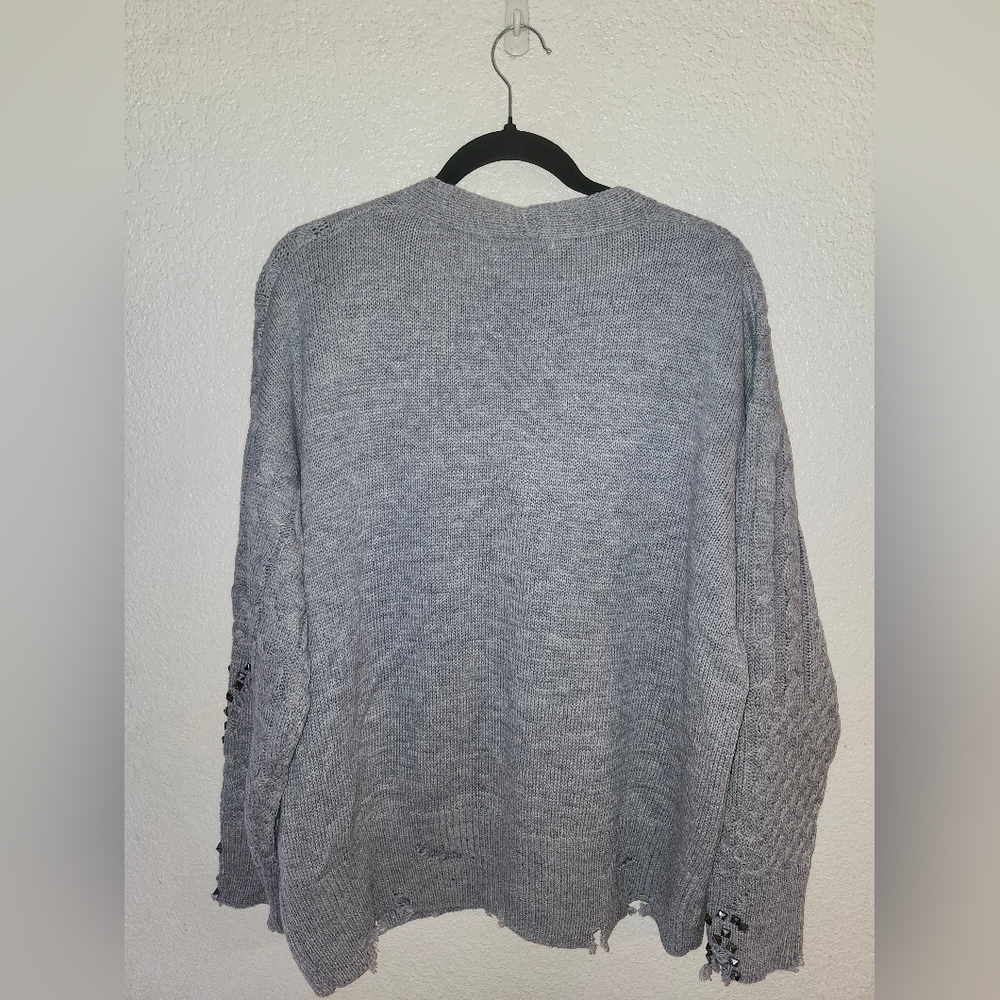 NWT HYFVE "Sterling Cardigan" Button-Up Sweater w/Studs✨️Distressing Gray🩶Large - Picture 12 of 15